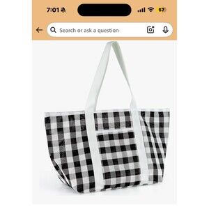 New Revotra Black/White Plaid Beach Bag Tote Mesh Foldable Waterproof